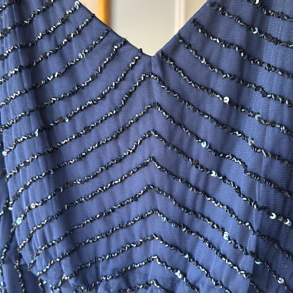 Navy Adrianna Papell beaded dress
